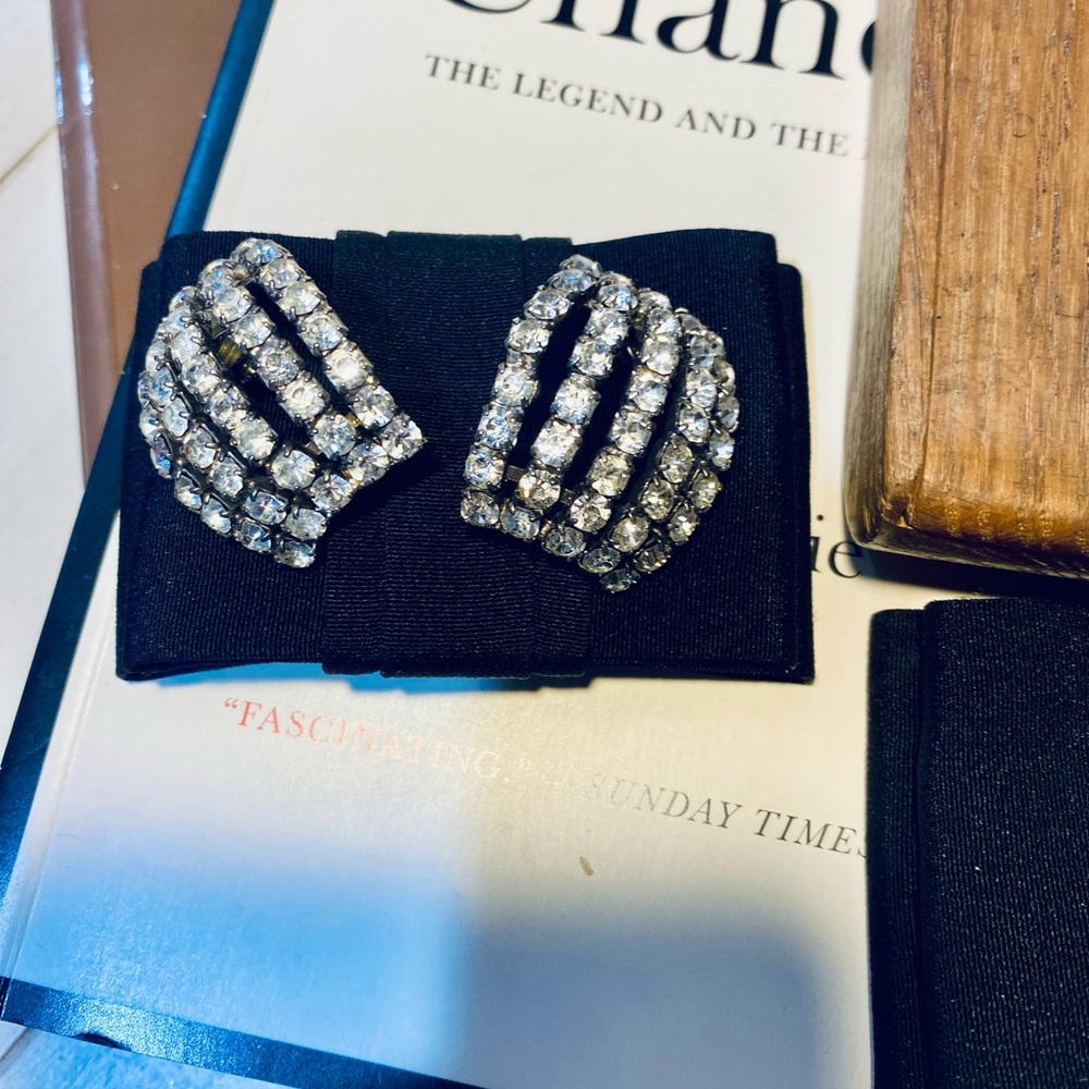 OOAK 1930 ‘s  Chic Black and Silver Crystal Women's Earrings perfect condition